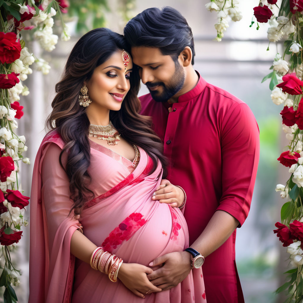 Indian tamil pregnant couples wearing full saree & vesti shirt anime -  Playground