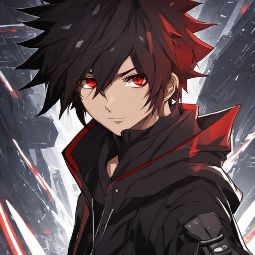 Pokémon trainer, anime boy, black hair, red eyes, fa