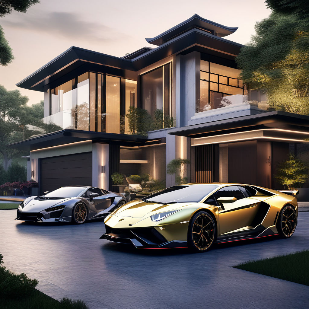 Opulent Mansion & Lamborghini Aventador, Luxe Lifestyle Showcase, AI Art  Generator