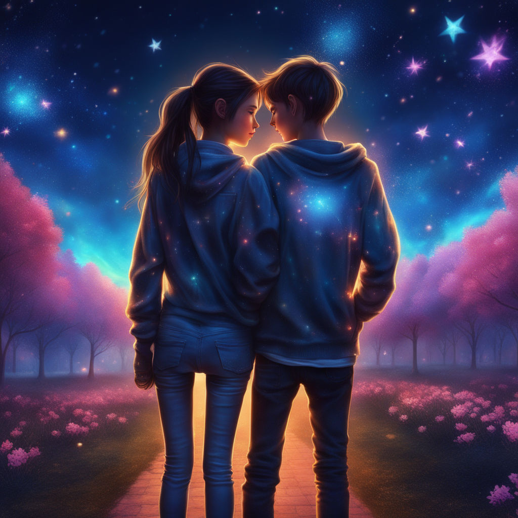 Starry Night Romance: Anime Couple Sharing a Kiss Under the Open Sky, Anime  Digital Art illustration for background wallpaper. Generative AI Stock  Illustration