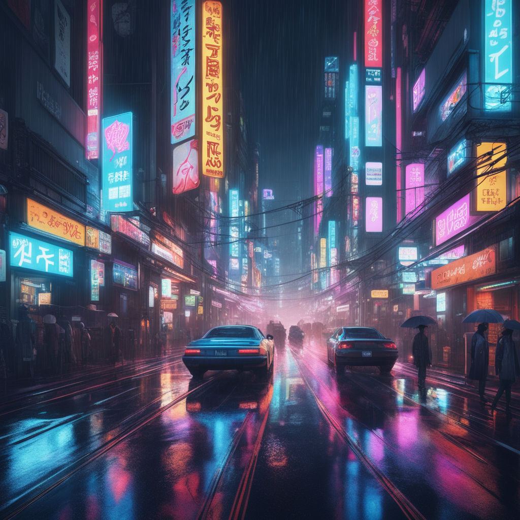 Wallpaper cyberpunk night city in rain