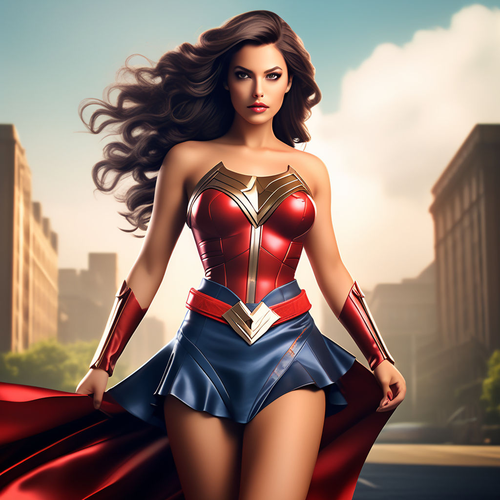 realistic full body photo of wonder woman dressed with only bra