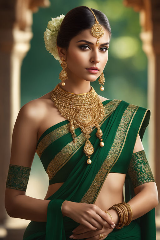 Woman in Green Saree Wearing Beaded Necklace · Free Stock Photo