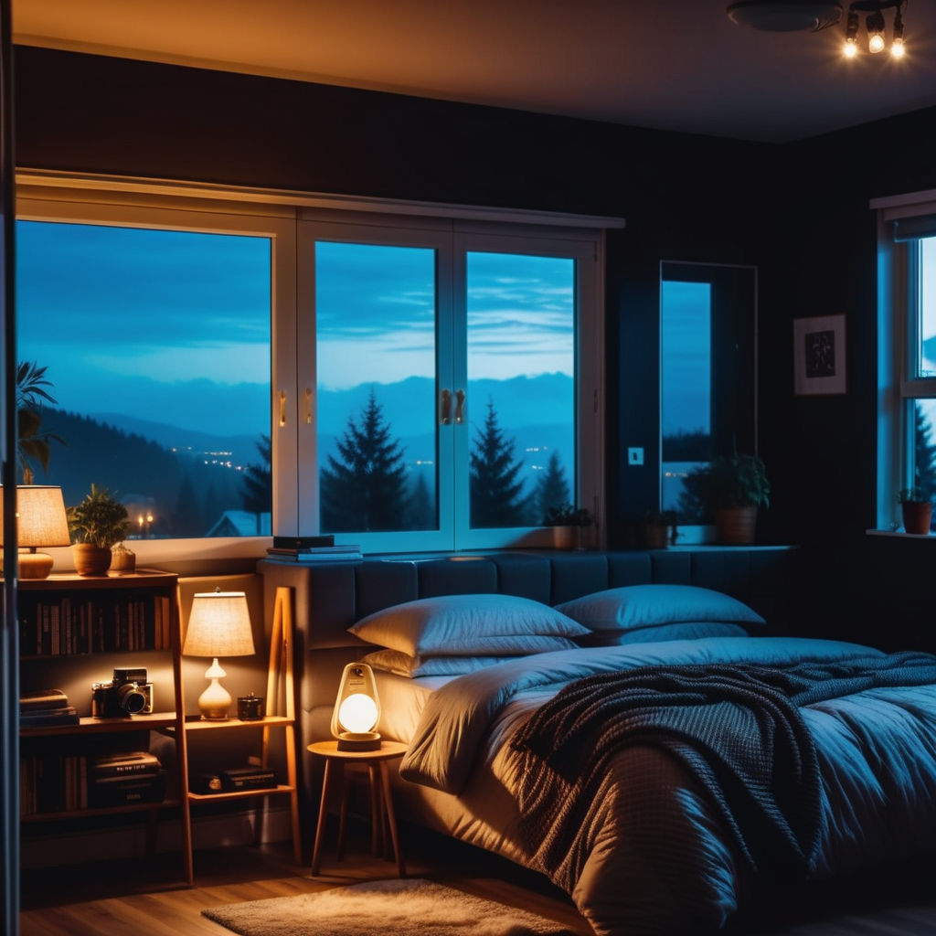 prompthunt: dark photo of dark blue rainy bedroom window at night