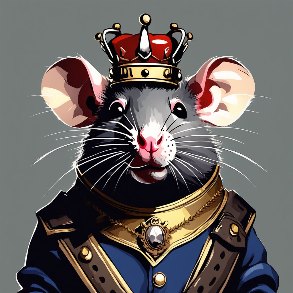 Medieval painting, realistic brown rat wearing a crown