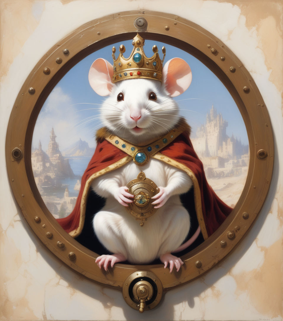 Image of a rat with a crown sitting on a throne