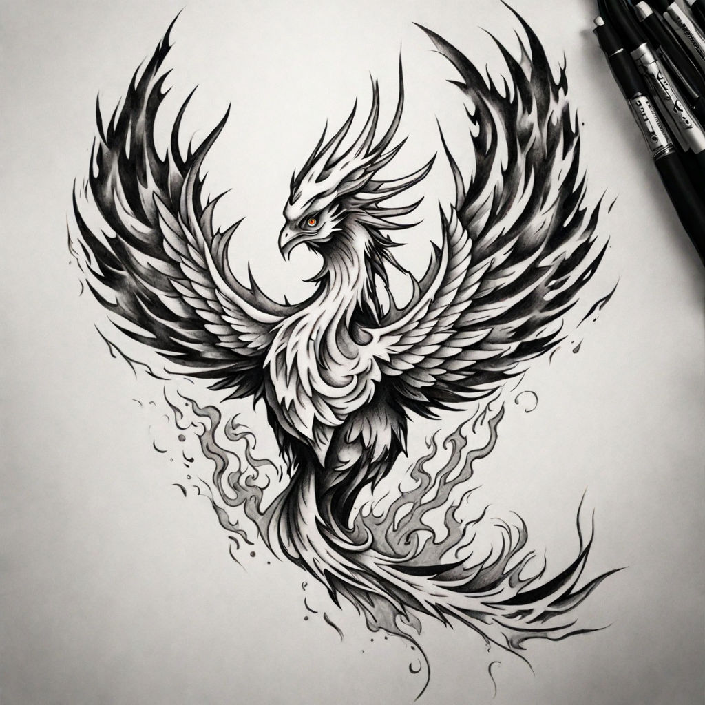 Premium Photo | Phoenix Tattoo Design on a Cosmic Background