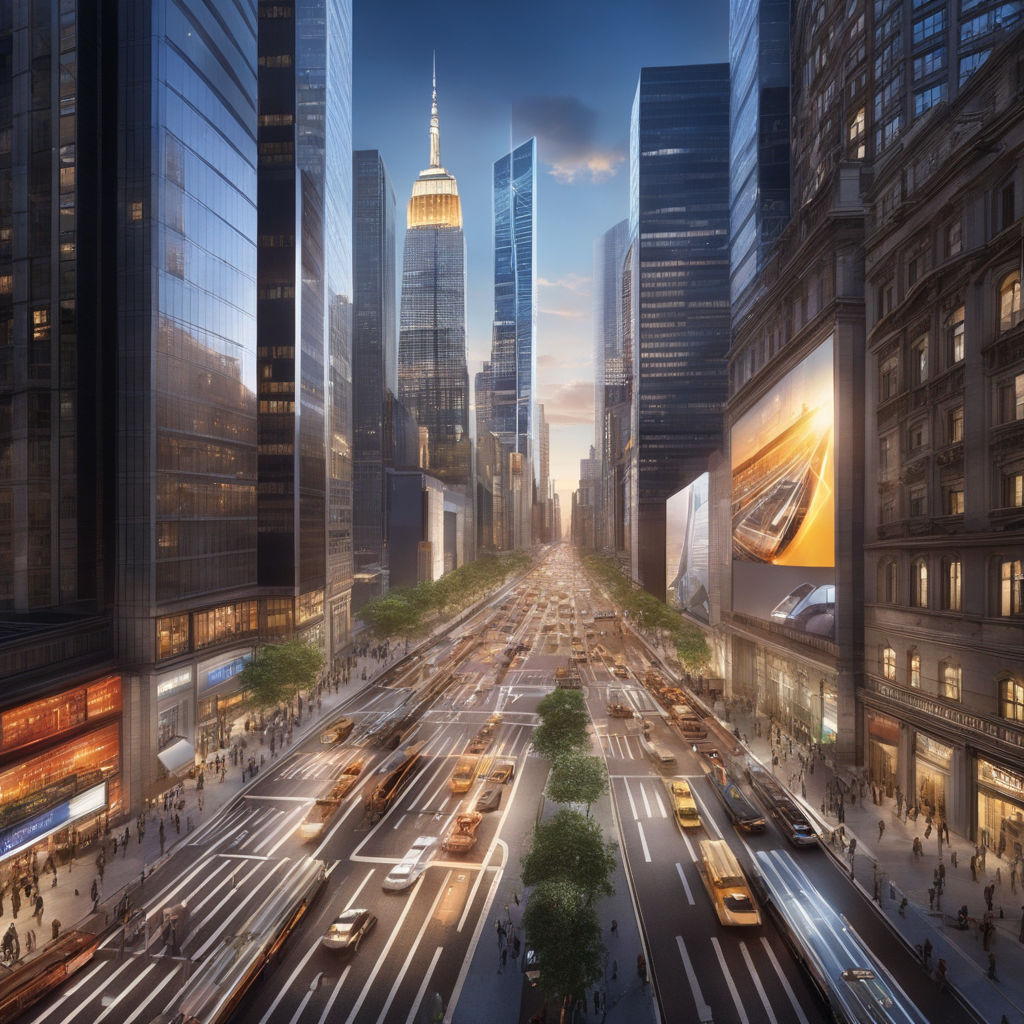 Double-deck tram, solarpunk, cityscape, urban, sustainable city, wideshot