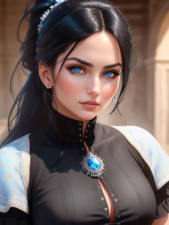 ai art,oil painting,character design,cute,blue eyes,black hair