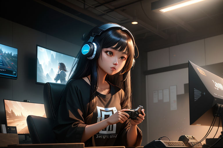 Download Goth Anime Gamer Girl Wallpaper | Wallpapers.com