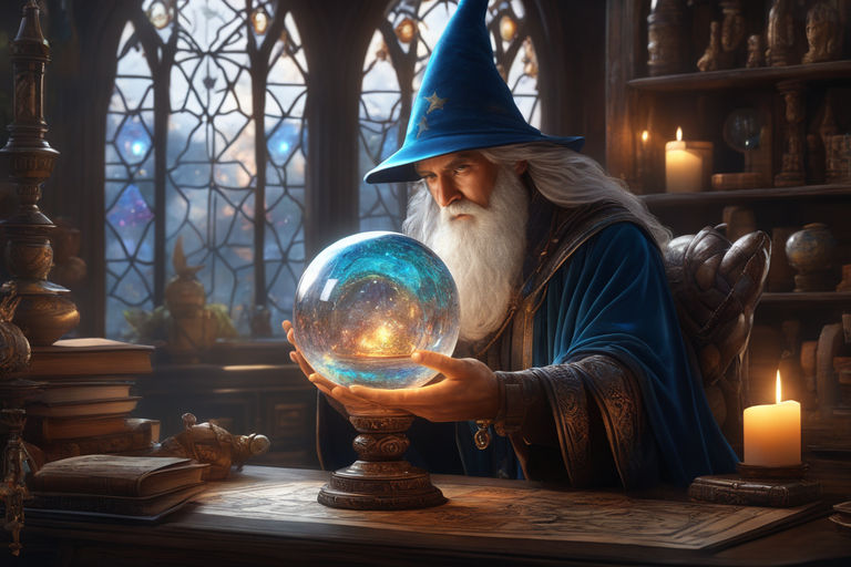 wizard holding crystal ball drawing