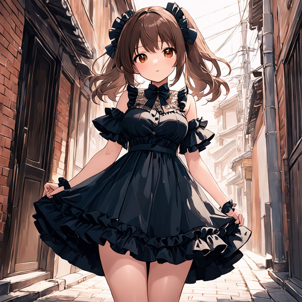 anime girl in a long black dress