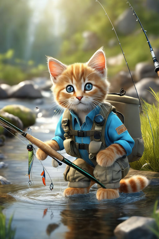 Cute cat holding a fishing rod - Playground