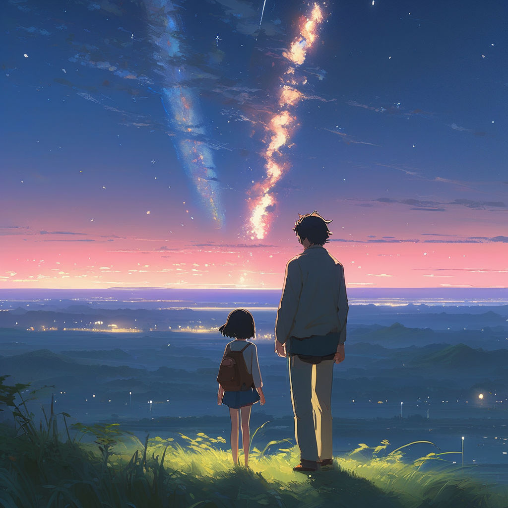 200 stars in the night sky, style of makoto shinkai studio