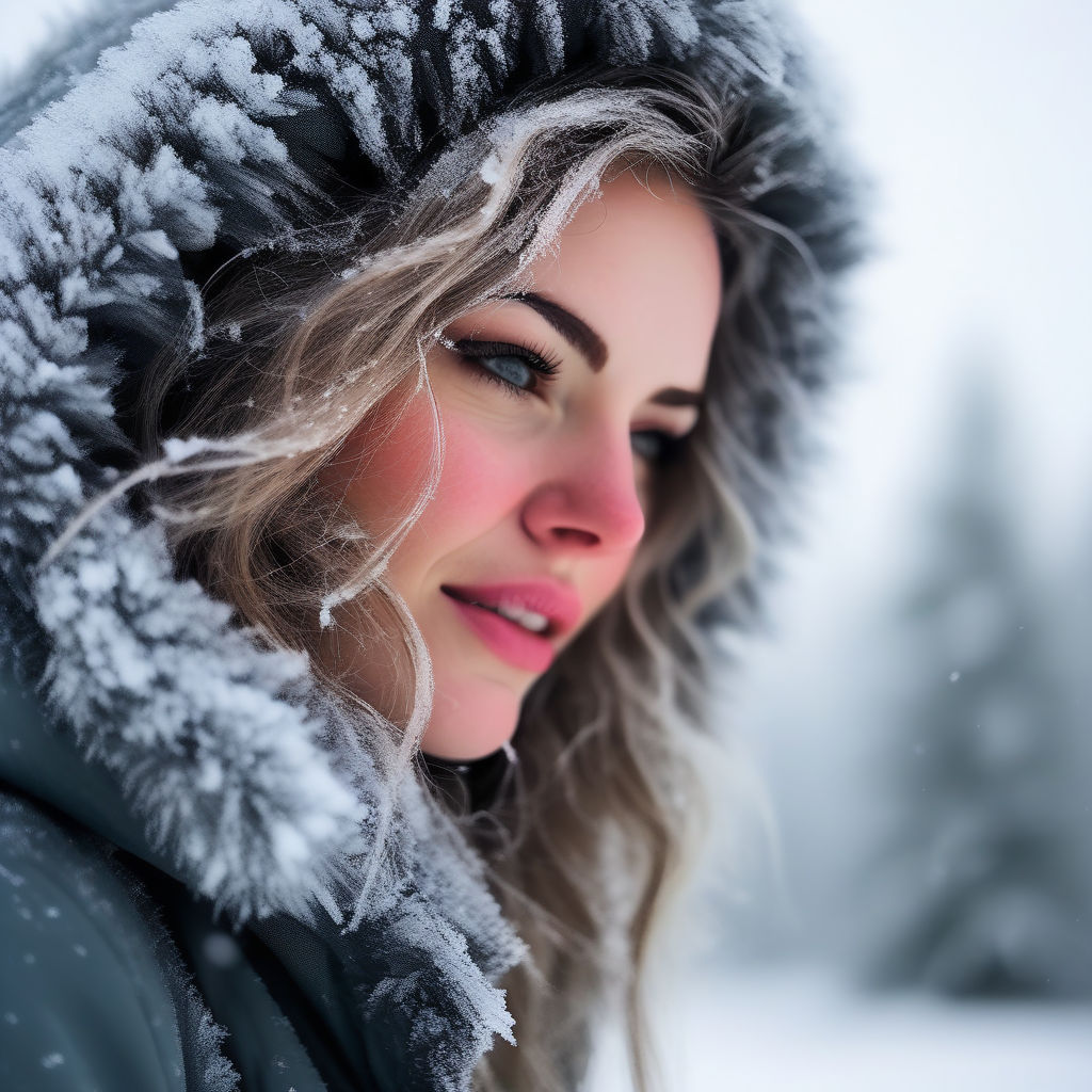 portrait of a woman in winter clothes on the nature. There is a lot of snow  around Stock Photo by Liuntova_Katsiaryna