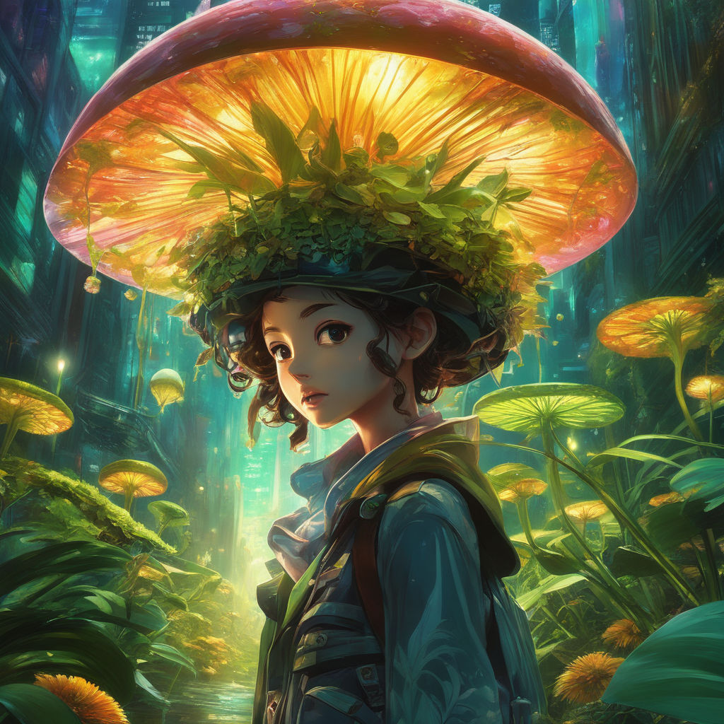 anime cute ink cap mushroom woman, wearing bat wings, long red hair, blue  eyes in a mushroom florest - AI Generated Artwork - NightCafe Creator