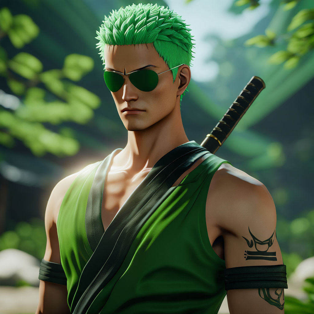 evil carchter style Zoro from one piece evil looking to camera