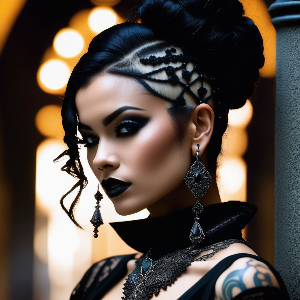 Image of a gothic punk vampire with beehive hairstyle and leather