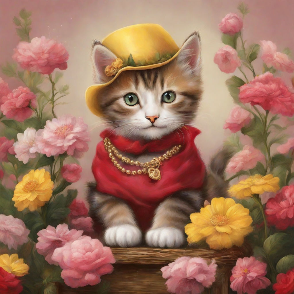 pretty-bee592: Cute cat wearing nursing hat, surrounded by flowers