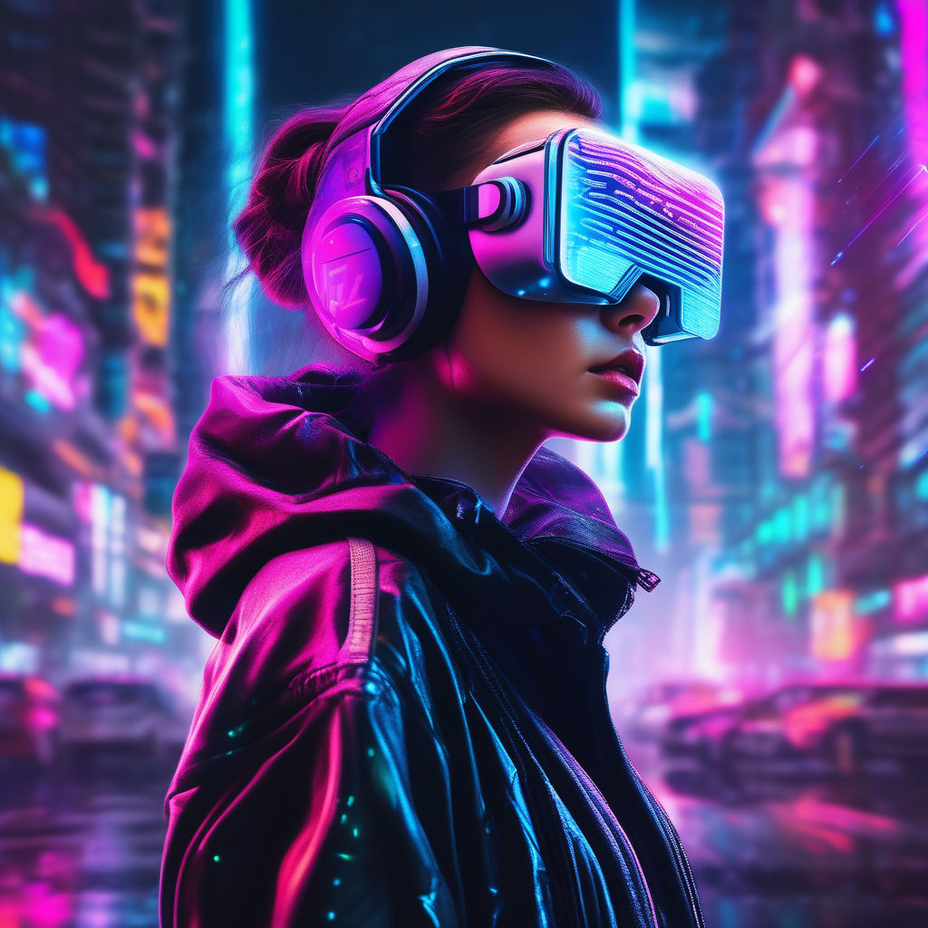 A cyberpunk styled portrait of a young woman wearing neon clothing. a  futuristic high tech dude. the ideas of cyberpunk and virtual reality.  Perfect for posters or phone wallpaper. Generative AI Stock