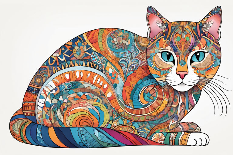 A detailed illustration of a print of a colorful cat - Playground