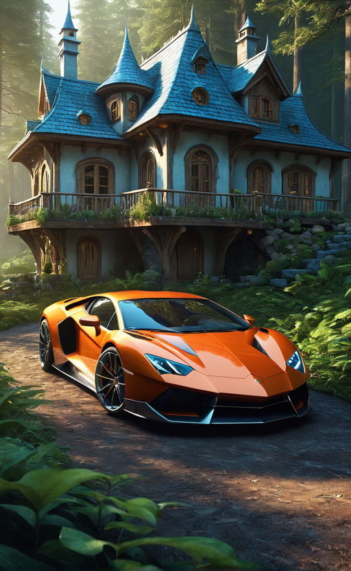 Opulent Mansion & Lamborghini Aventador, Luxe Lifestyle Showcase, AI Art  Generator