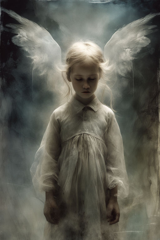 Beautiful Young Girl, she is a Black Angel of Death with a Magic Staff in  Her Hands, Barefoot Hovering in the Middle of an Stock Illustration -  Illustration of angel, girl: 214908511
