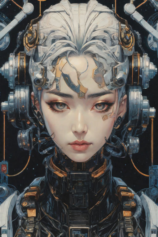 portrait Anime cyberpunk cyborg girl in mechanical