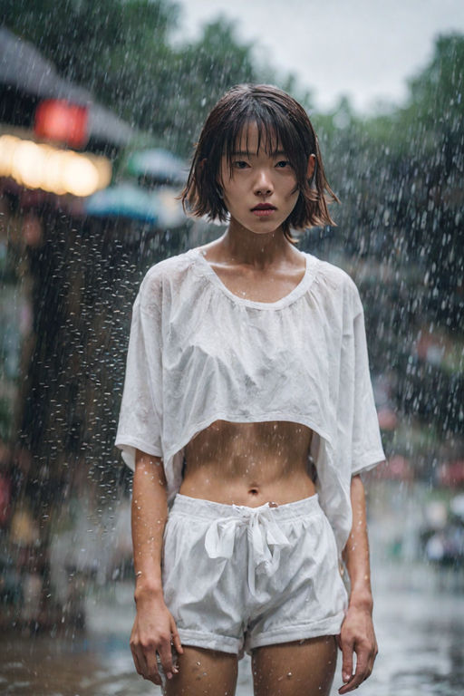 wear wet see-through white T-shirt - Playground