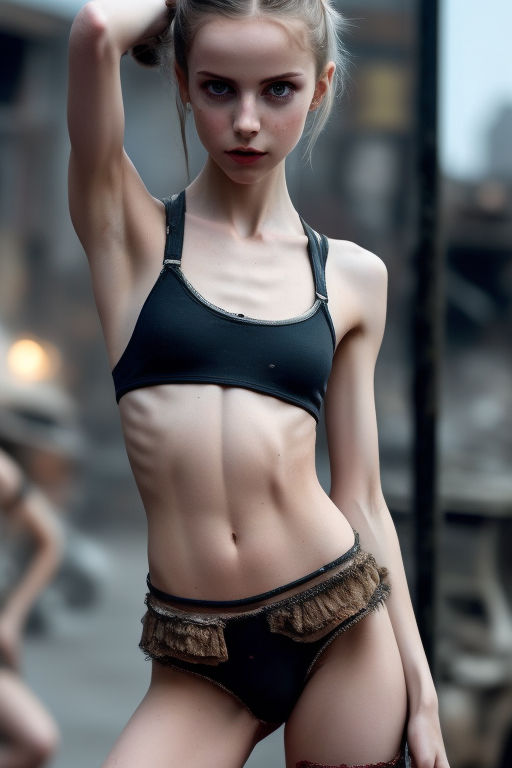 tiny tits and strong abdominal muscles visible. Anorexic - Playground