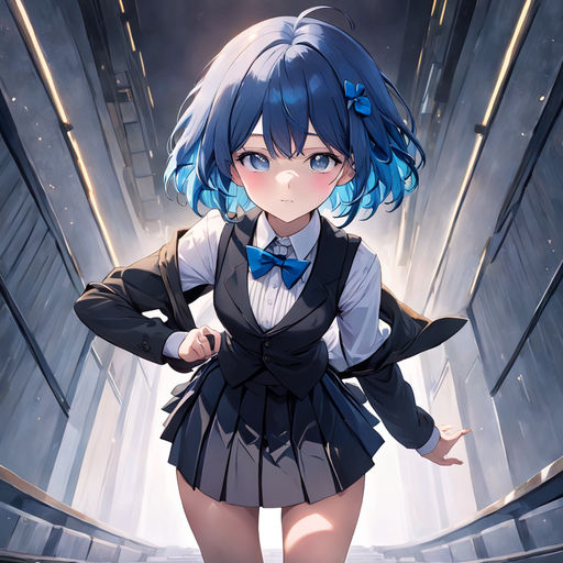 anime girl with short blue hair