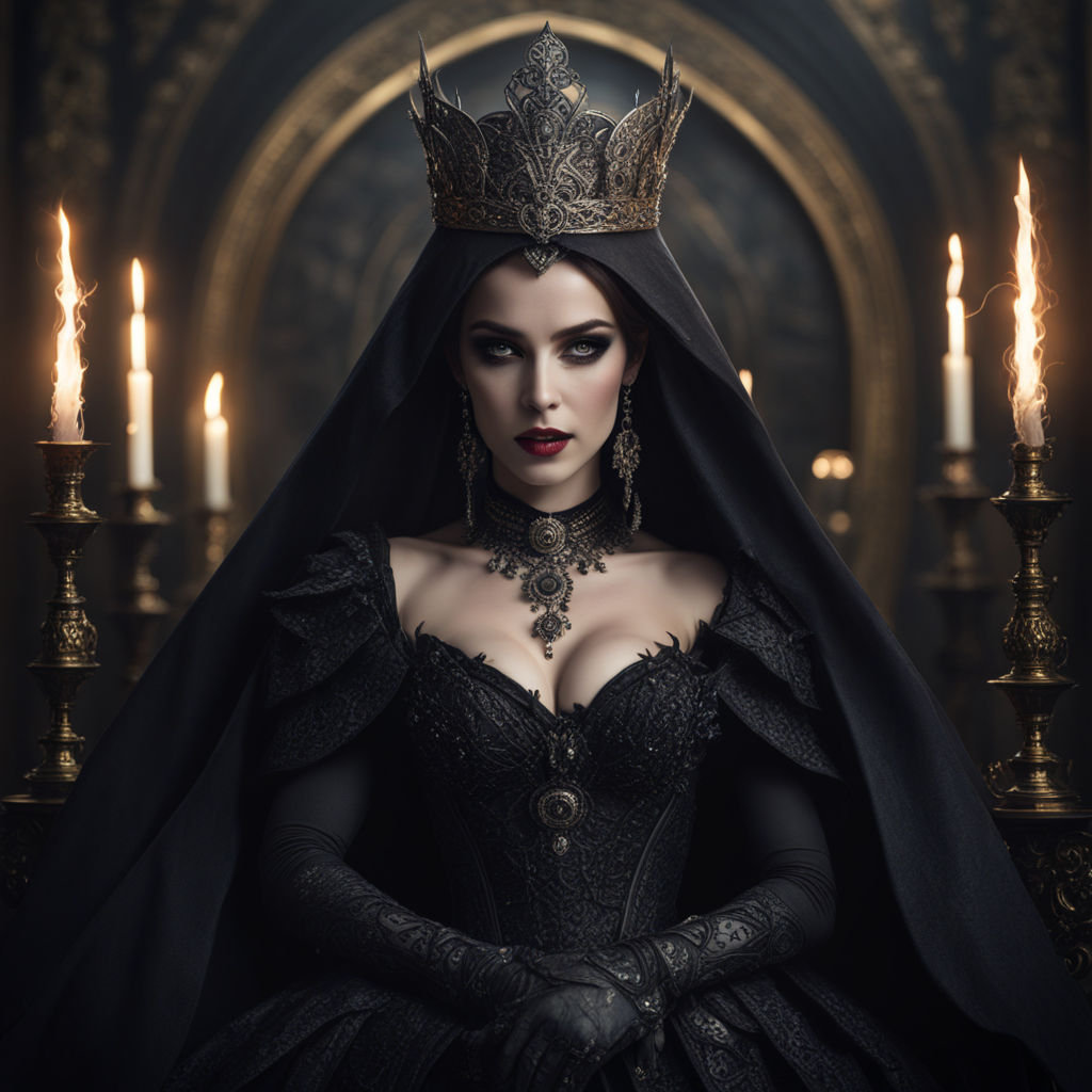 professional photo a beautiful queen of darkness in a beautiful ornate ...