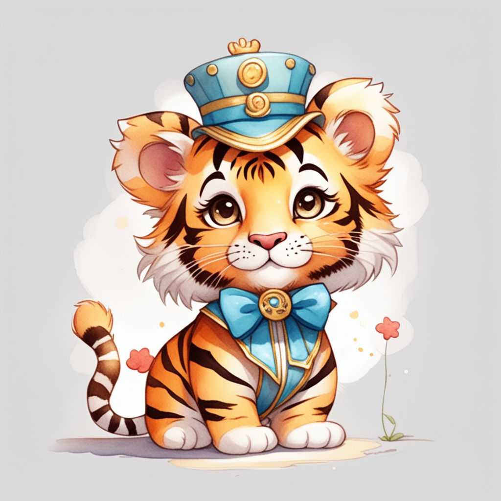 adorable cutie baby tiger with huge eyes acrtoon, hyperealistic, kawaii,  watercolor, savanah background - AI Generated Artwork - NightCafe Creator