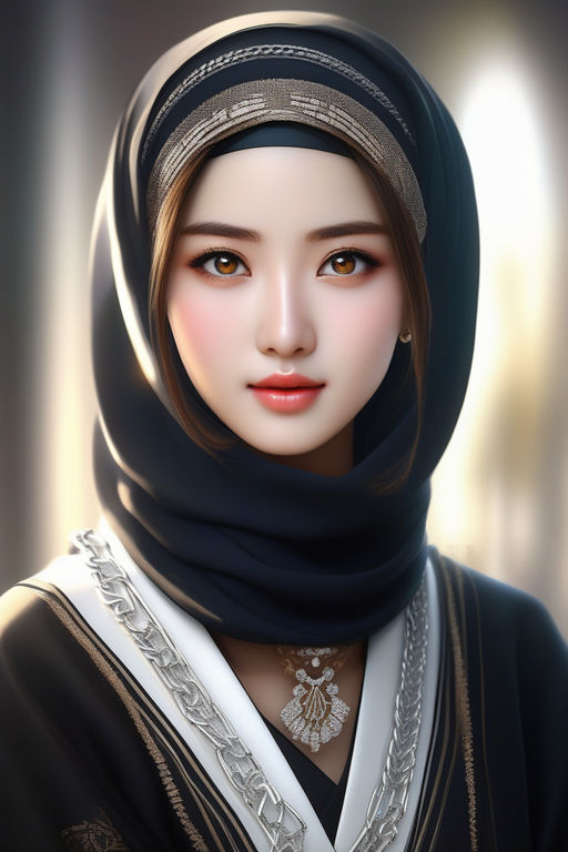 An anime-girl wearing a hijab with no hair, radiating sweetness