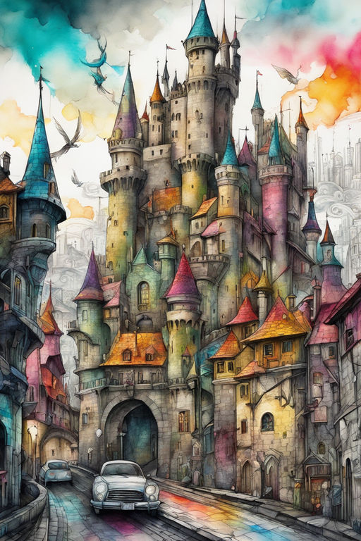 Watercolor Ancient Castles Clipart 8 High Quality JPG Watercolor