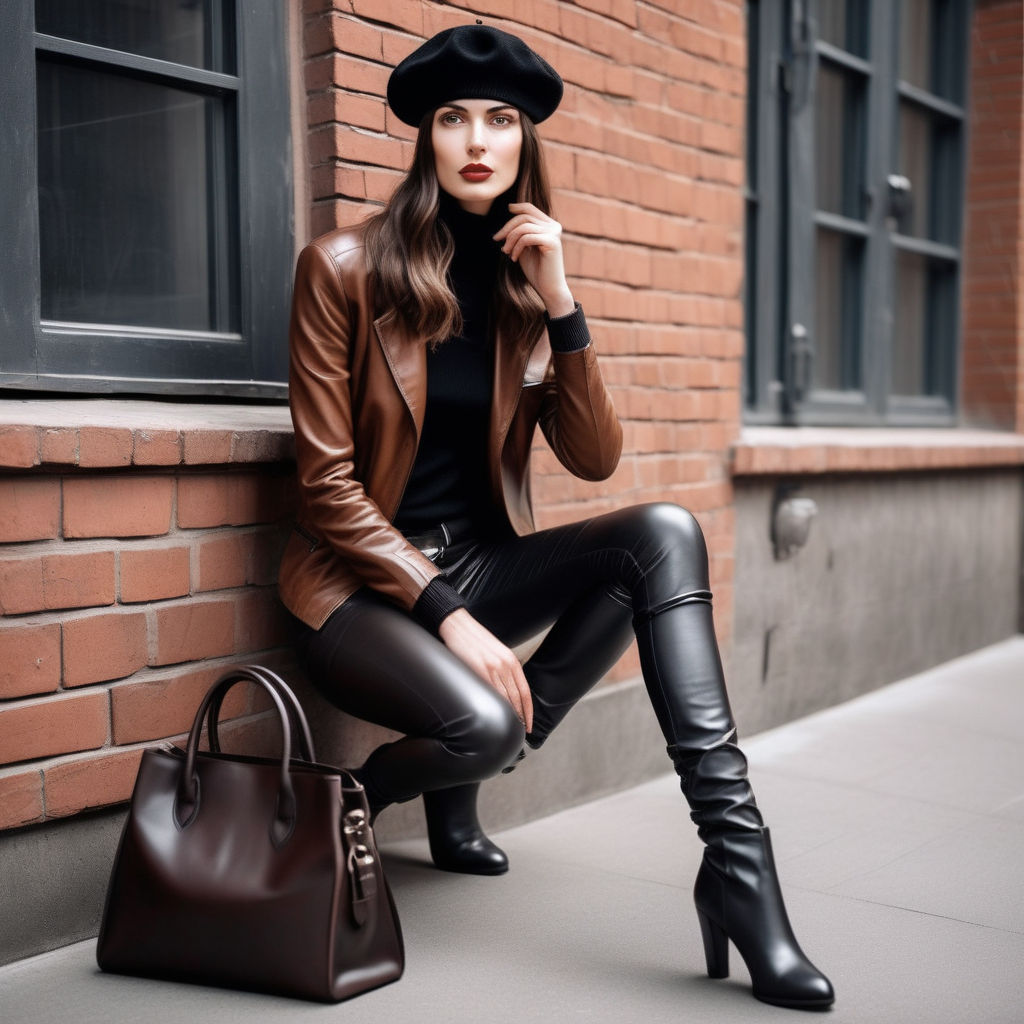 red leather boot black leather leggings Full body picture Face