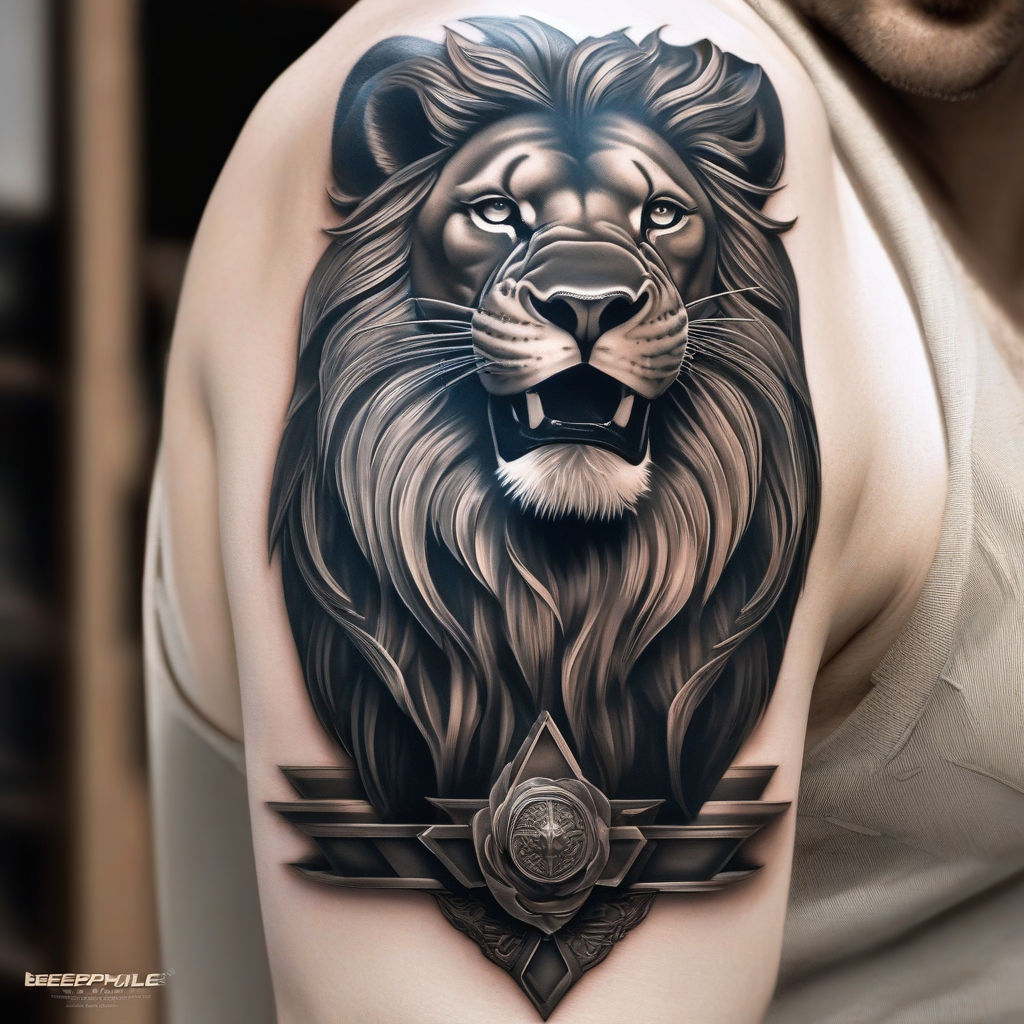 a majestic lion tattoo design symbolizing strength and dominance on Craiyon