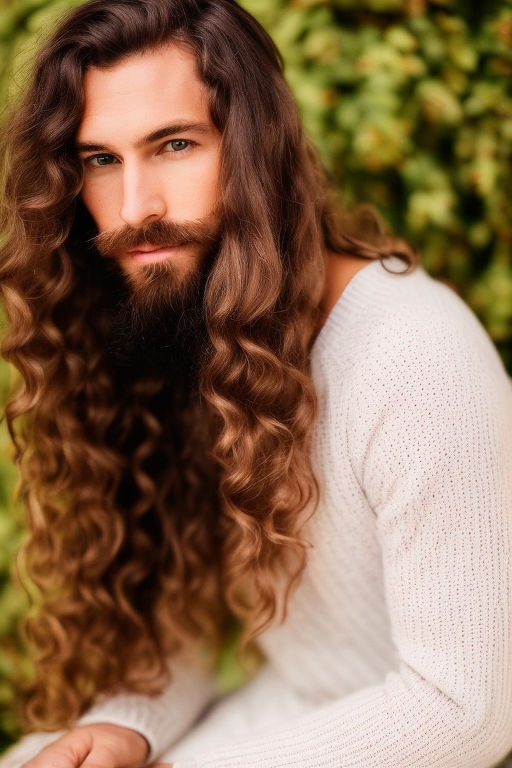 live-bee486: A man with blue eyes, long curly hair, A full and big