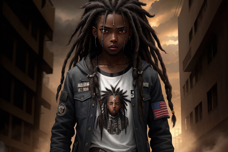 black handsome male anime character with pink dreads | Midjourney