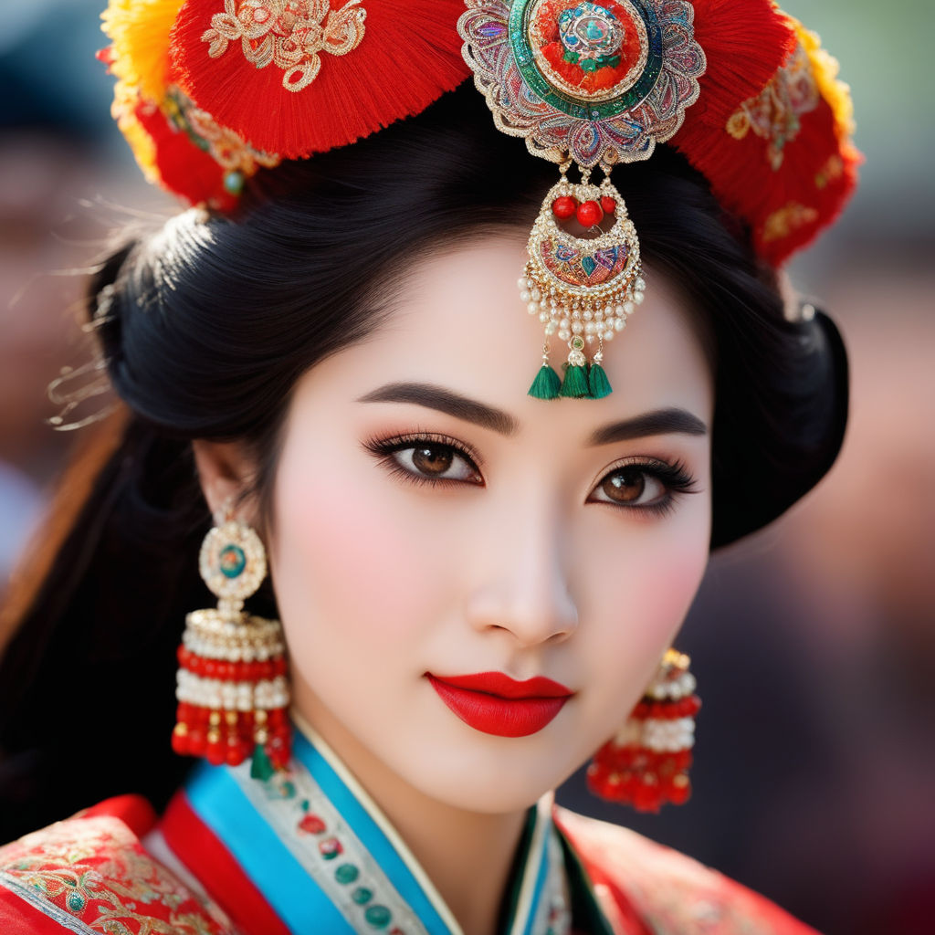 Hyein wears gold earrings, a white embossed pattern with beige