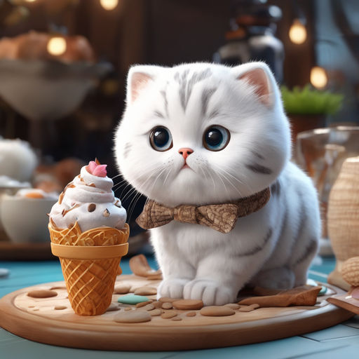 cat eating ice cream drawing