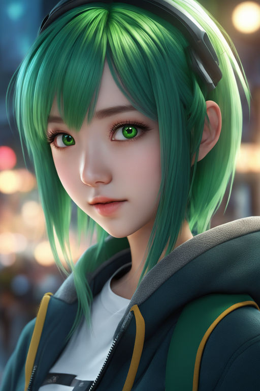 anime girl with green hair