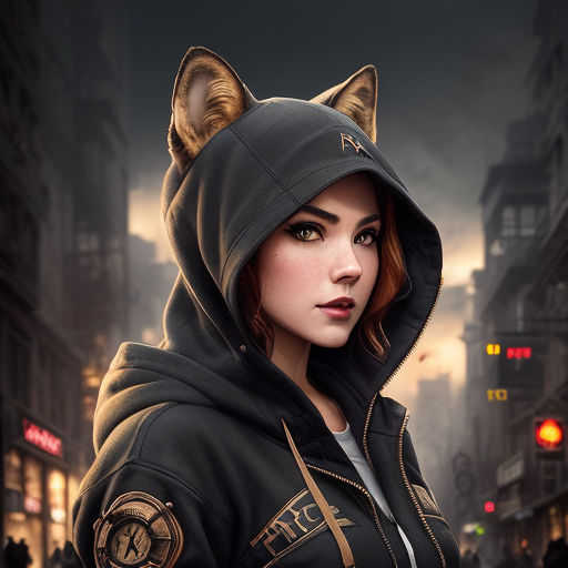 Cute catgirl in oversize black hoodie