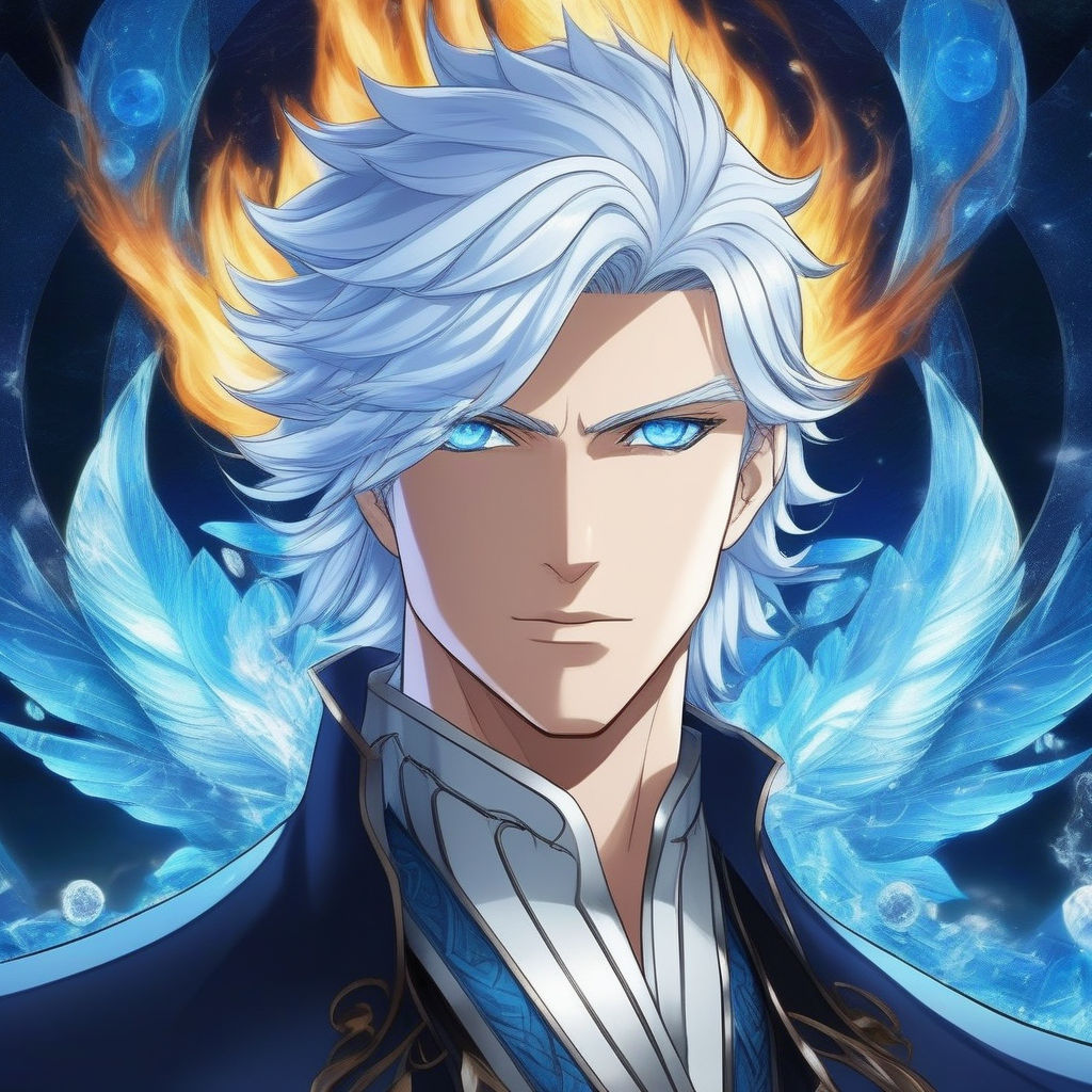 1boy, white spiky hair, blindfold, blue bloomy eyes