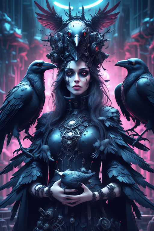 bird woman, black makeup, raven, bird queen