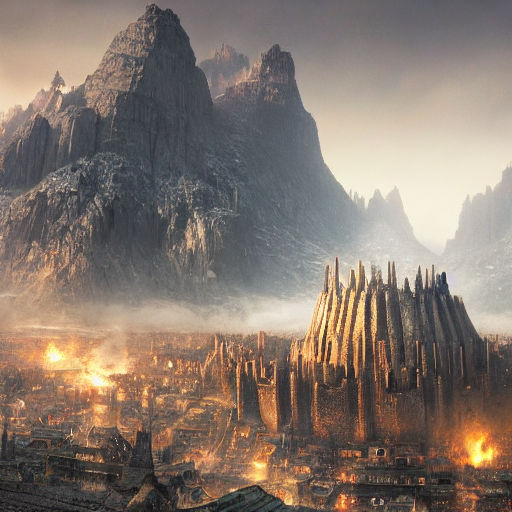 minas tirith, mountains, art deco, sense of awe, eerie