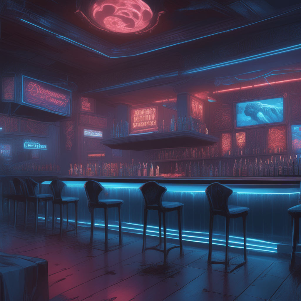 Premium Photo | Bar stools in cyberpunk bar in cyberpunk city neons  cybercity background opposite colors