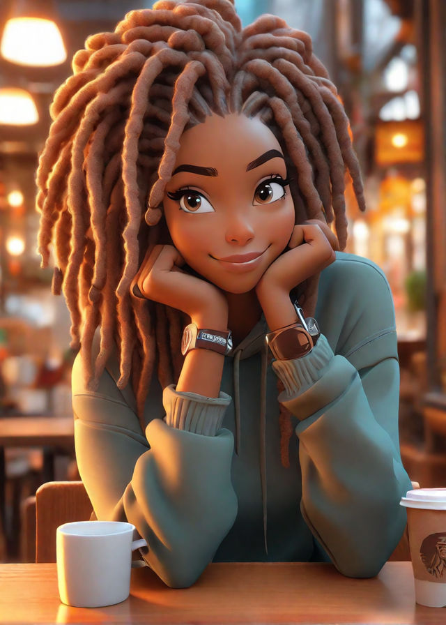 Lexica - anime style fiery and passionate character with a mane of vibrant  red dreadlocks that resemble flickering flames. their hair is adorned with  small golden ornaments and twists