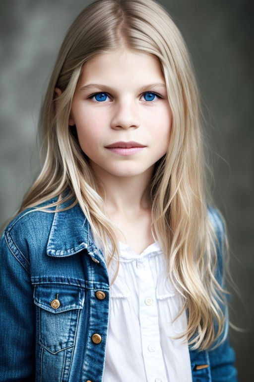 Portrait of a cute 10-year-old girl with blonde hair and stunning