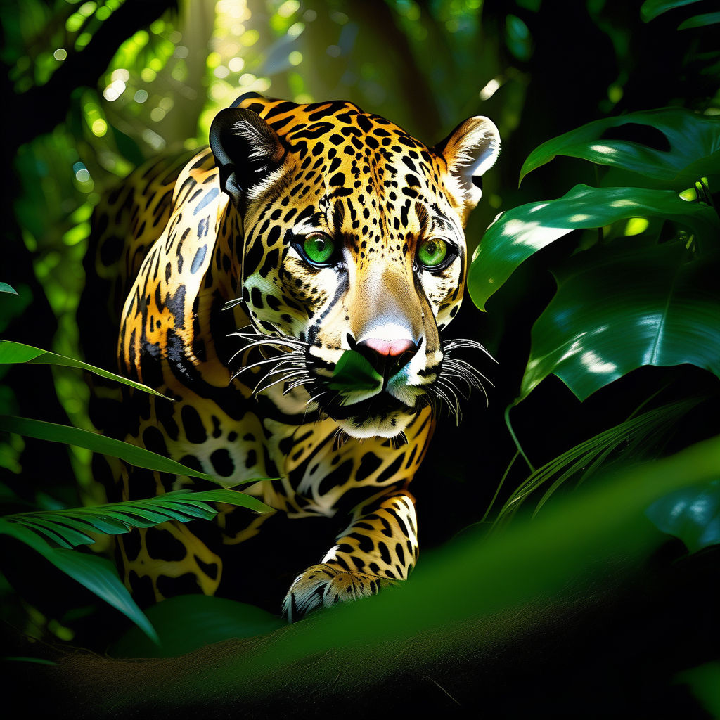 A 4K ultra HD mobile wallpaper depicting a powerful and agile Black  Panther, stealthily prowling through the dense undergrowth of a tropical  rainforest, its mesmerizing green eyes piercing through the darkness